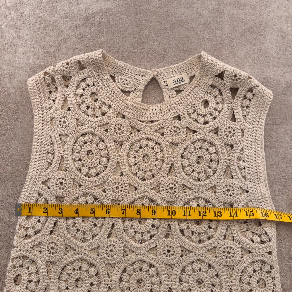 Crochet Lace Floral Rosette Boho Cottagecore Heirloom Tank Coastal Top Cream S - Picture 7 of 8